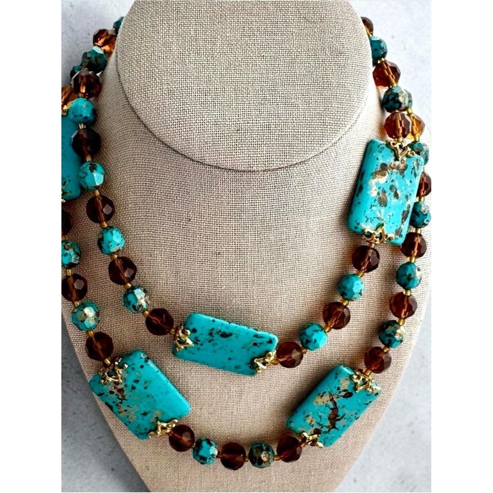 Vintage Joan Rivers Turquoise Amber Crystal Station Necklace Bracelet Set